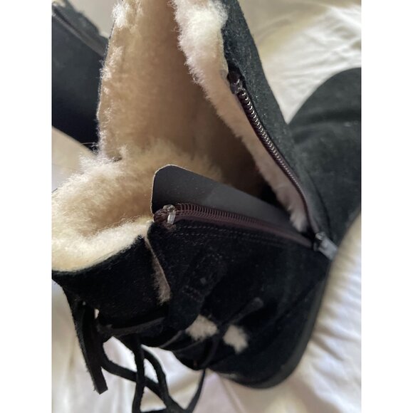 Koolaburra By Ugg Womens Shazi Short Black Boots US 8 Water-Resistant Suede Lace - Picture 8 of 12